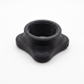 A black plastic threaded adapter or coupler with a four-pointed star-like base, shown on a plain white background.